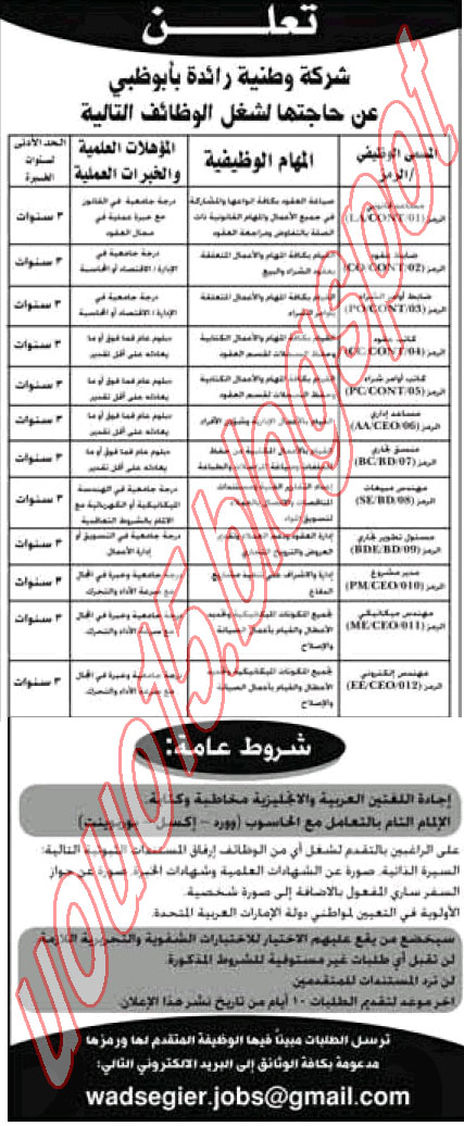 وظائف الامارات - وظائف جريدة الاتحاد الثلاثاء 14 يونيو 2011 1