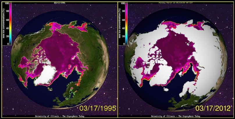 Eisfläche des Nordpol gleich wie vor 17 Jahren   Arktik120317