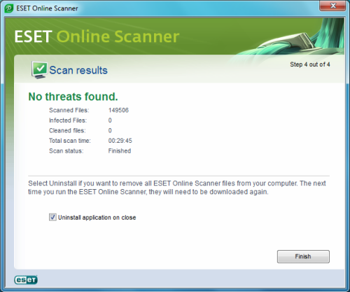 شرح عمل فحص للكمبيوتر بالنود انتي فيرس NOD32 Antivirus أون لاين ESET-scan-result