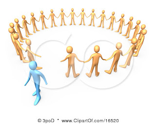 نصائح من أجل حياة أفضل  16520-Blue-Person-Walking-Away-From-A-Circle-Of-Orange-People-Symbolizing-Different-Beliefs-Quitting-Or-Being-Fired-Clipart-Illustration-Graphic