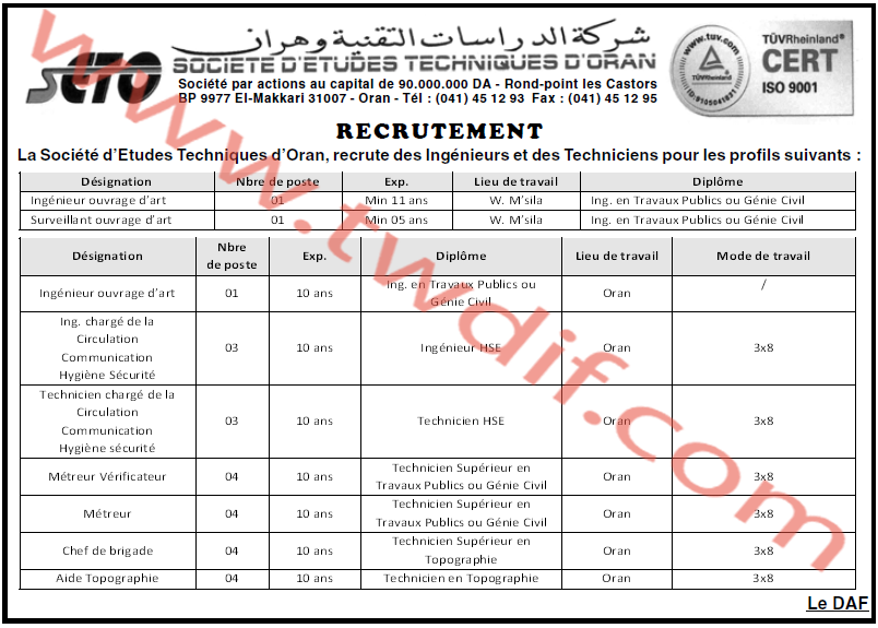 إعلان عن توظيف في شركة الدراسات التقنية جوان 2015  5dmatalgeria 9