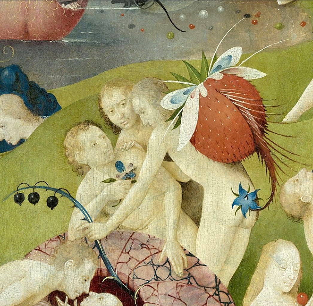 Con que me sorprendes hoy??? 1046px-Bosch%252C_Hieronymus_-_The_Garden_of_Earthly_Delights%252C_central_panel_-_Detail_Man_with_strawberry_on_his_back_%2528lower_left%2529