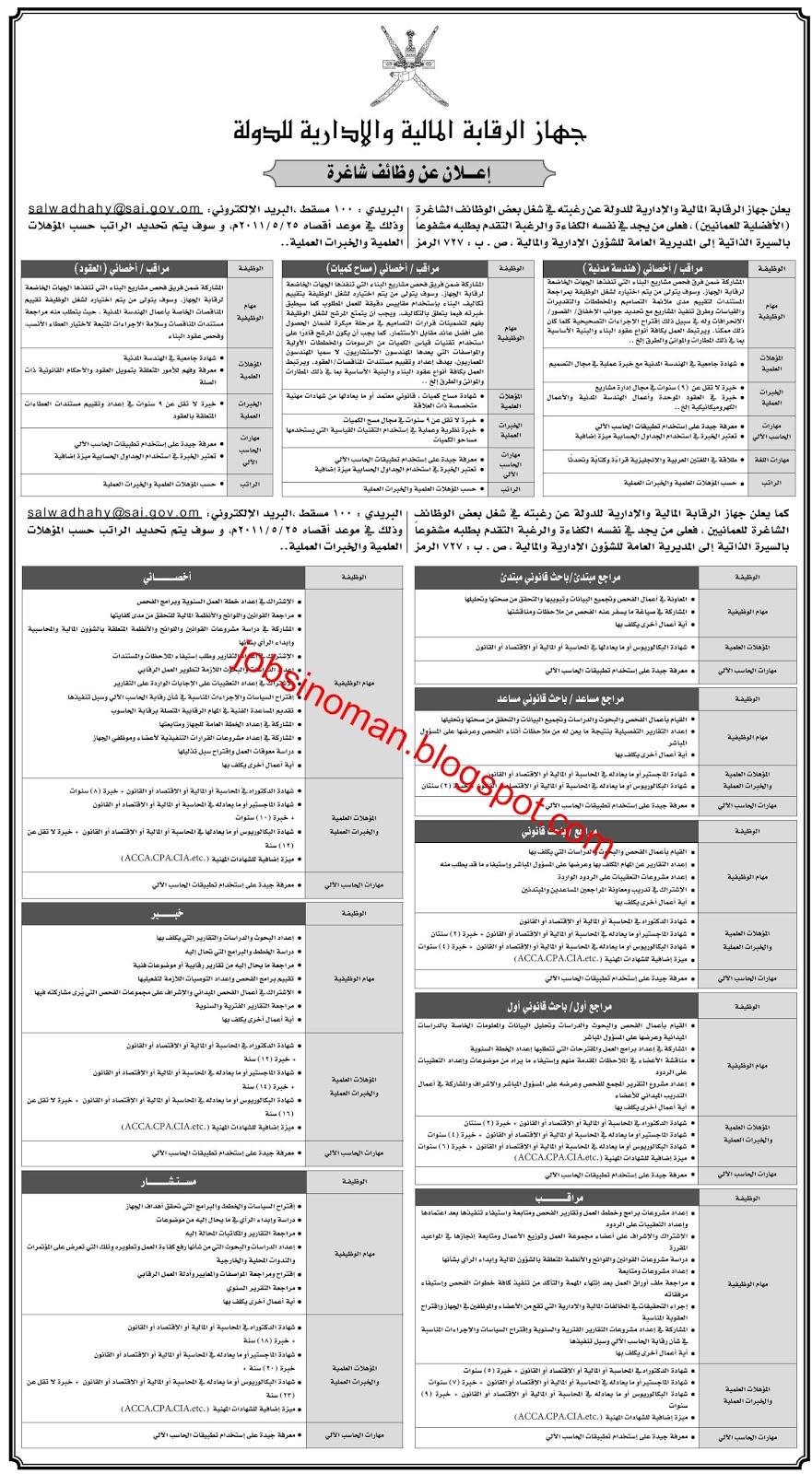 وظائف عمان - وظائف جهاز الرقابه الماليه والاداريه للدوله 1