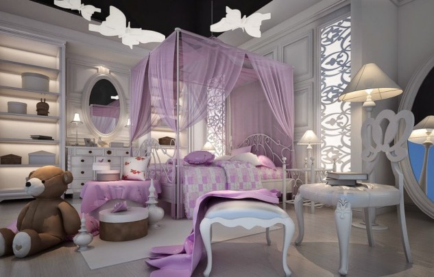 غرف اطفال وفتيات باللون الاورجواني Purple Fashionable Girls’ rooms Dormitorio-infantil-romantico-633x404