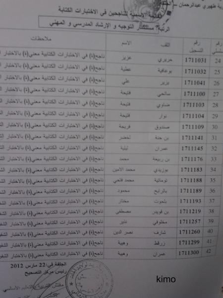 اعلان قائمة الناجحين في الاختبار الكتابي لمسابقة مستشار التوجيه والارشاد المدرسي و المهني بولاية الجلفة 2012 Photo0289