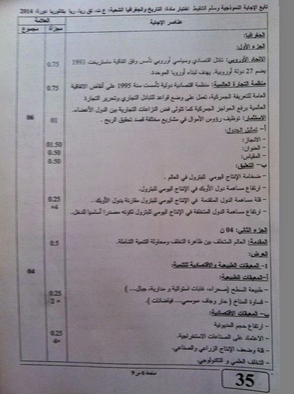 الاجابة النموذجية و سلم التنقيط لمادة التاريخ و الجغرافيا للشعب العلمية   10410358_280475028798721_2734949919029648972_n