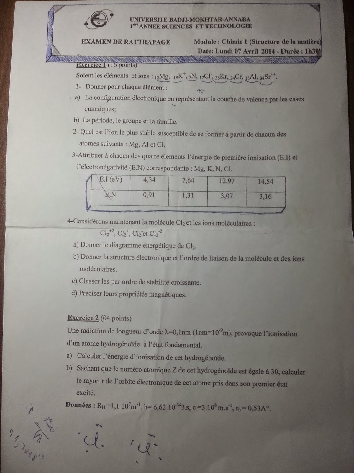 Examen et Rattrapage pour 1ere année ST 2014 Ratrapage%2Bchimie