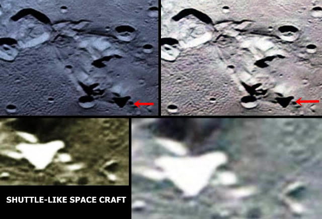 Space Shuttle-like Craft and Buildings on Pluto’s largest moon Charon?  Pluto%2Bcharon