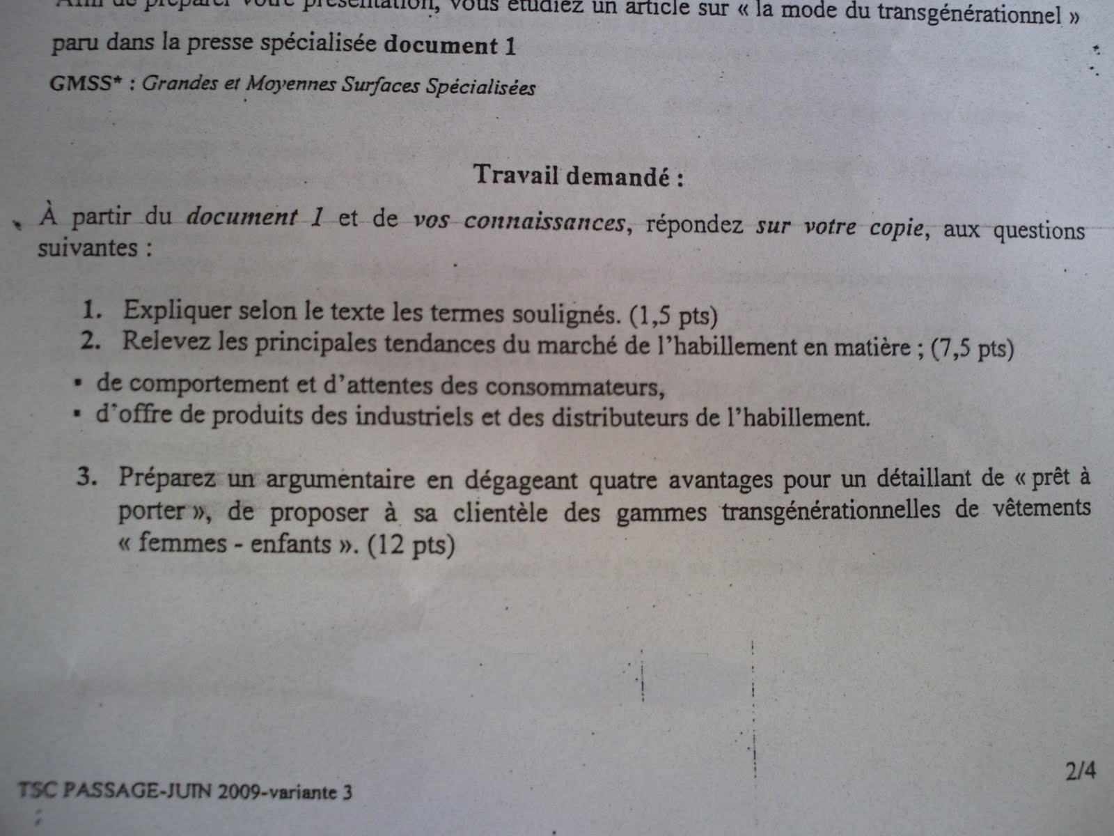 Examen de passage 2009 pratique variante 3 TSC 4