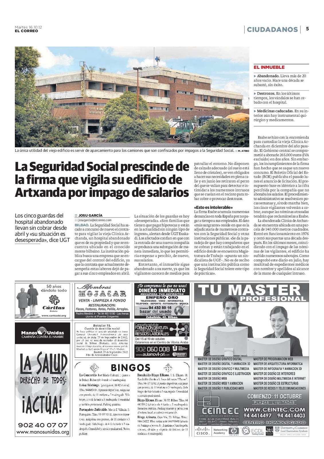 SEGURIDAD - La seguridad social prescinde de la firma que vigila su edificio de Artxanda por impago de salarios Artxanda.pdf