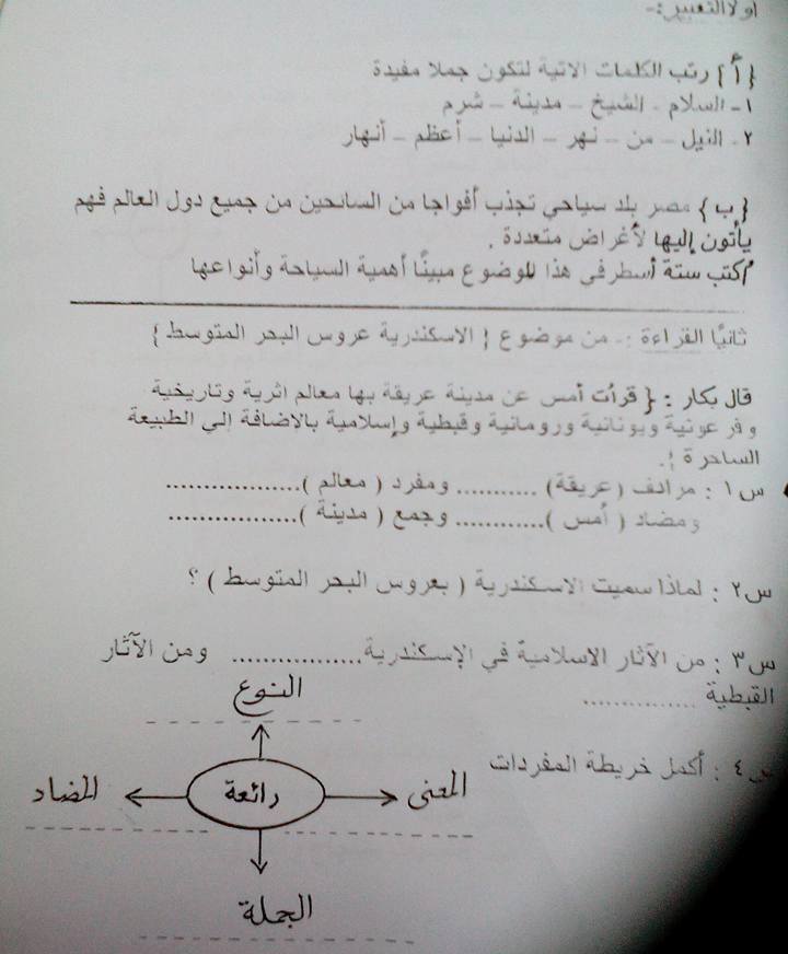 ادارة شربين التعليمية: امتحان الميد ترم الاول "لغة عربية" للصف الرابع الابتدائي 12003866_971581162889011_9000010817884383934_n