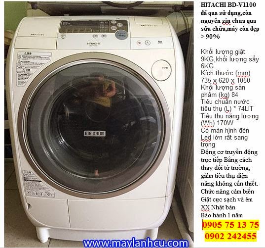Máy giặt cũ Hitachi lồng ngang 9KG siêu tiết kiệm điện (made in Japan) Hitachi%2Bbd-v1100