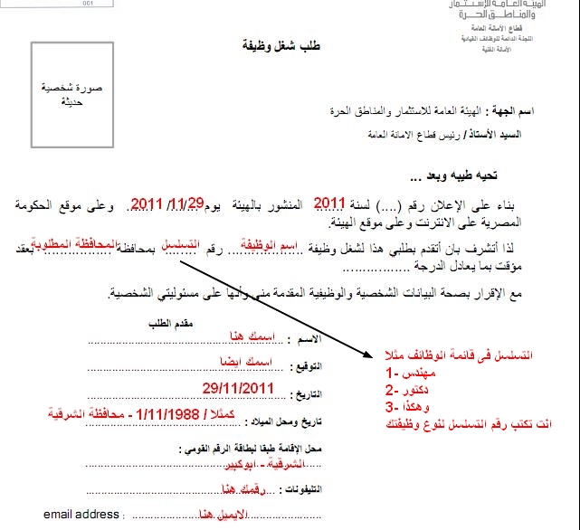 وظائف الهيئة العامة للاستثمار والمناطق الحرة (الارسال بالبريد ) 29/11/2011  1