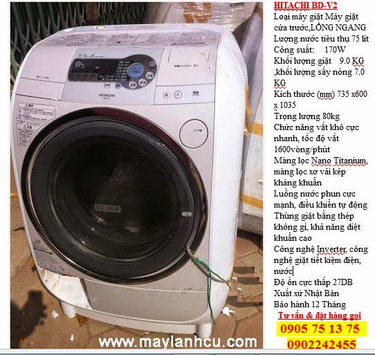 Máy giặt cũ Hitachi lồng ngang 9KG siêu tiết kiệm điện (made in Japan) HITACHI%2BBD-V2