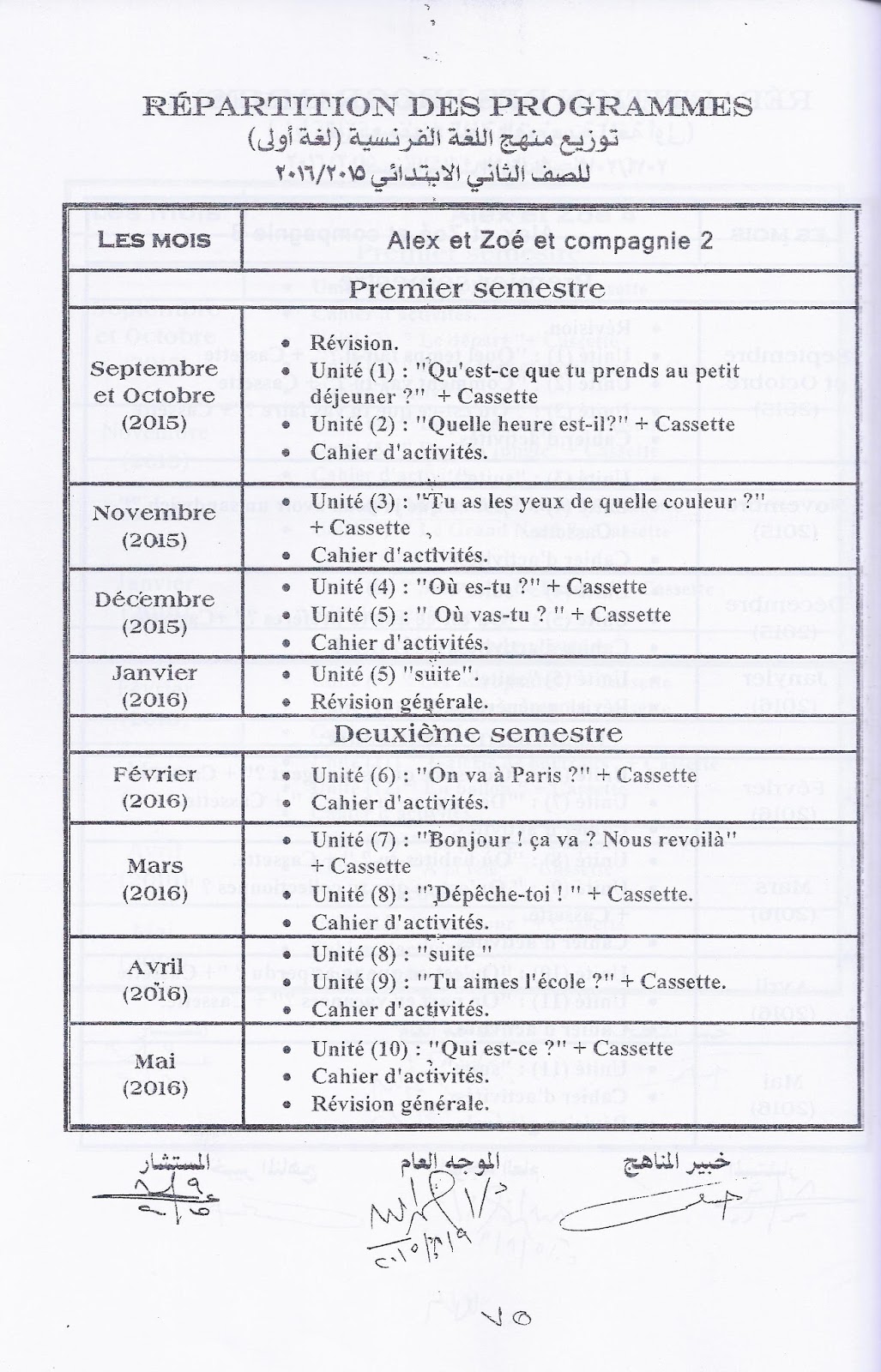 توزيع منهج اللغة الفرنسية للصف الثانى الابتدائى للترمين 2015-2016 Scan0007