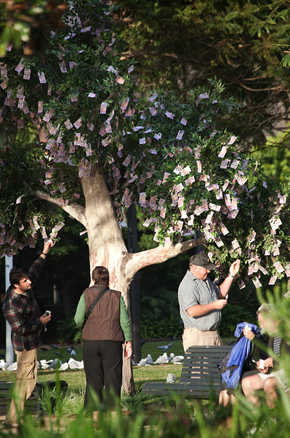 شجرة النقود – حملة توعية بوضع شجرة ثمارها أوراق مالية حقيقية في حديقة عامة بالصور Money-on-trees2