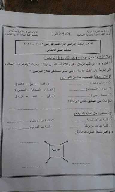  للمراجعة النهائية امتحانات نصف العام 2016 "ابتدائي - اعدادي" للمدارس المصرية التي امتحنت حتى الآن  12483903_927262394017058_1851002882_n