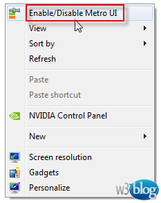 Thêm “Enable/Disable Metro UI” vào Context menu của Windows 8 Screenshot