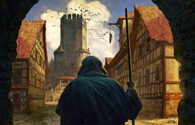 Castillo de Camelot 640x411_7647_The_inquisitor_2d_illustration_castle_medieval_monk_tower_village_inquisitor_hanged_man_picture_image