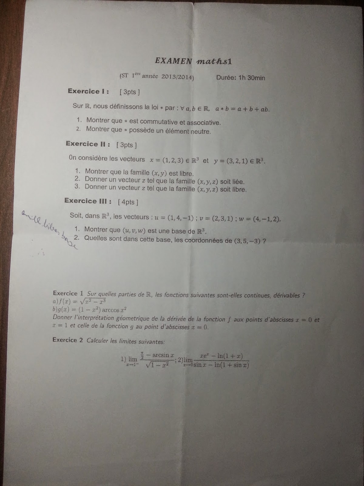 Examen et Rattrapage pour 1ere année ST 2014 Examen%2Bmaths