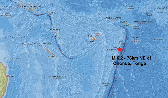 Mag 6.2 - 76km NE of `Ohonua, Tonga is the third major quake this week!  Untitled