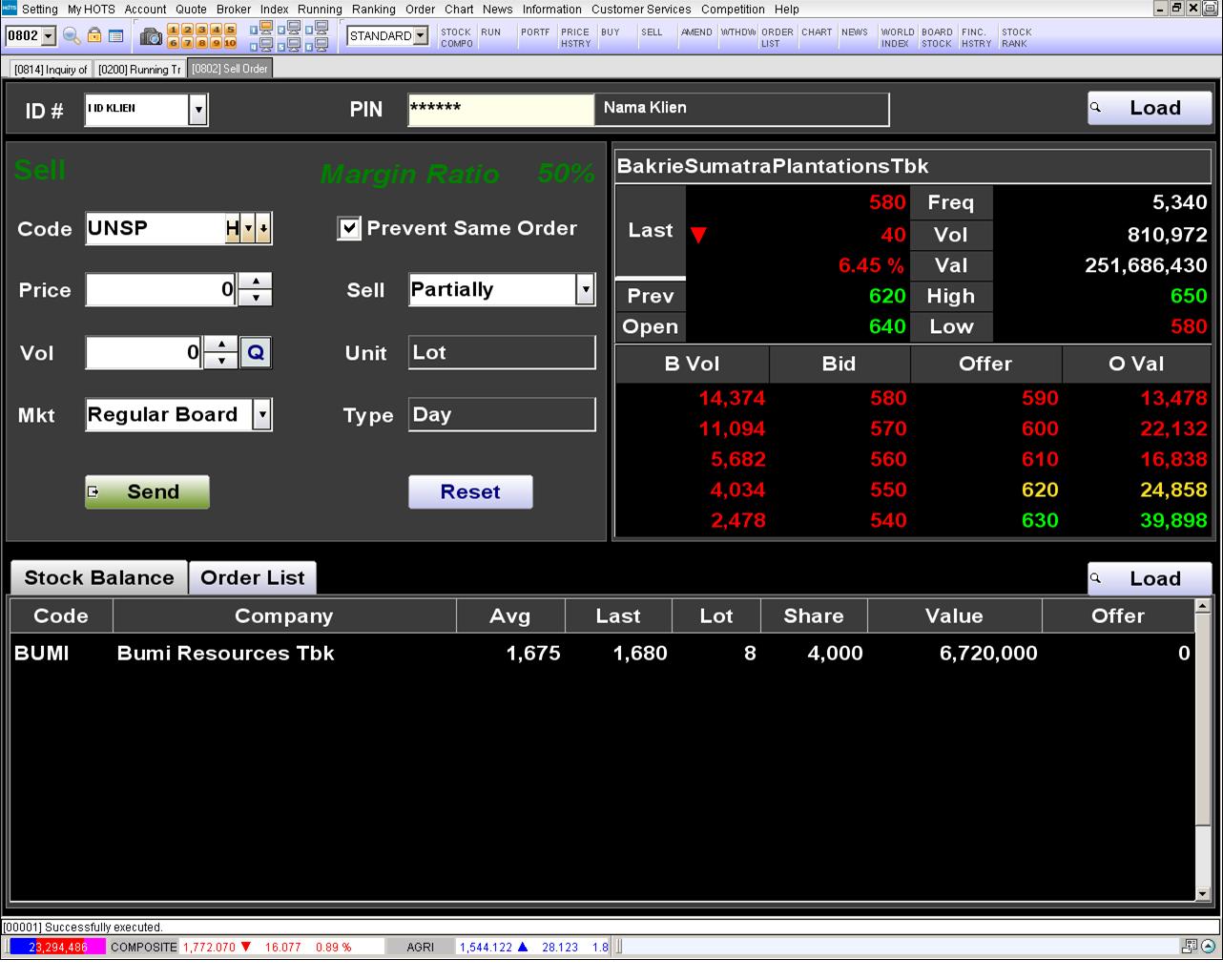 cara investasi saham lokal di PT eTrading securitas Sell