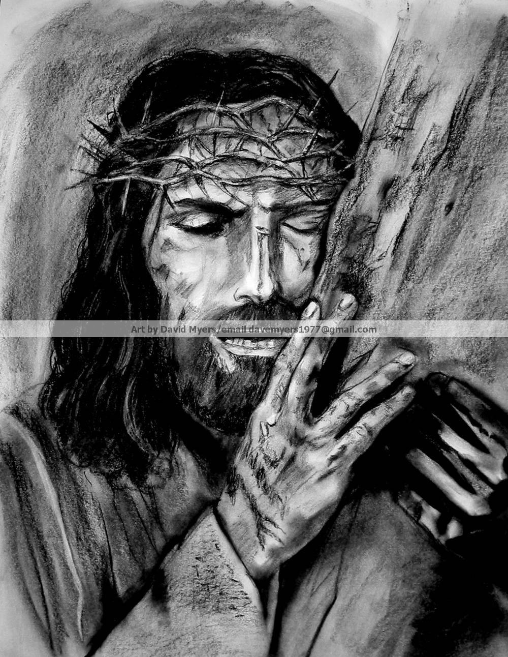 jesus pencil draw  صور للسيد المسيح بالفحم القلم الرصاص Embraces%2Bthe%2BCross%2Bwm