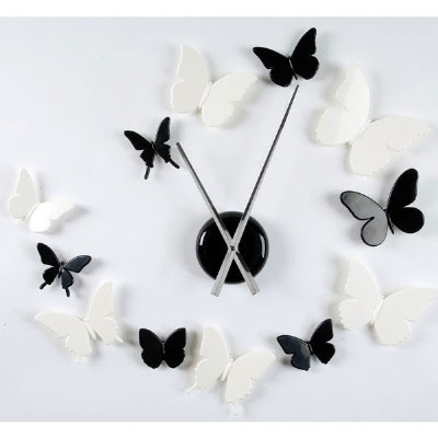 سـاعـات حـائـط غـريـبـه  Butterfly-clock-pretty-black-and-white