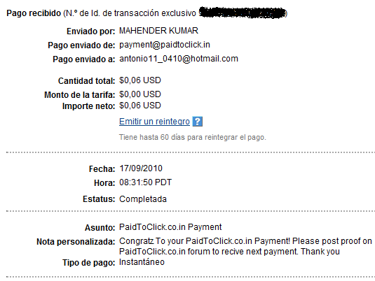 1° y 2° Pago de PaidToClick (click a 0,007$ y minimo de 0,01$, instantaneo) PaidToClix_2