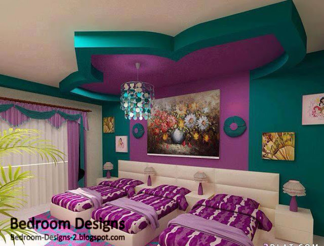 Habitación nº 16 {Dino Dapena, Freek Vinter, Cassidy Bennet} Girls-bedroom-design-with-three-beds-and-gypsum-ceiling