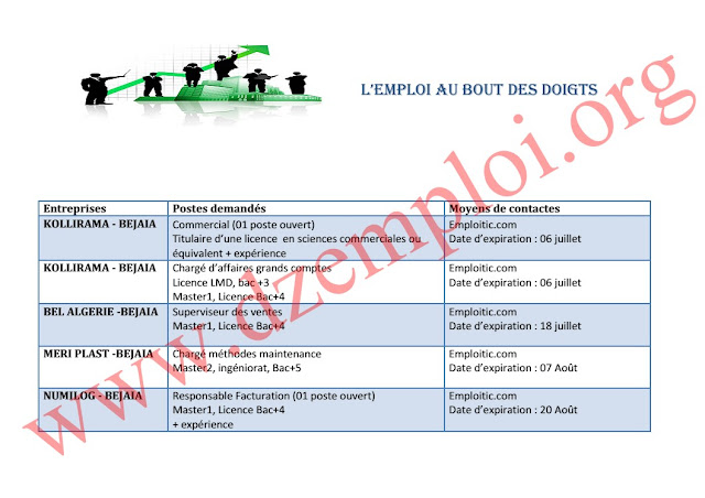 إعلانات توظيف في القطاع الخاص لولاية بجاية أوت 2015 1