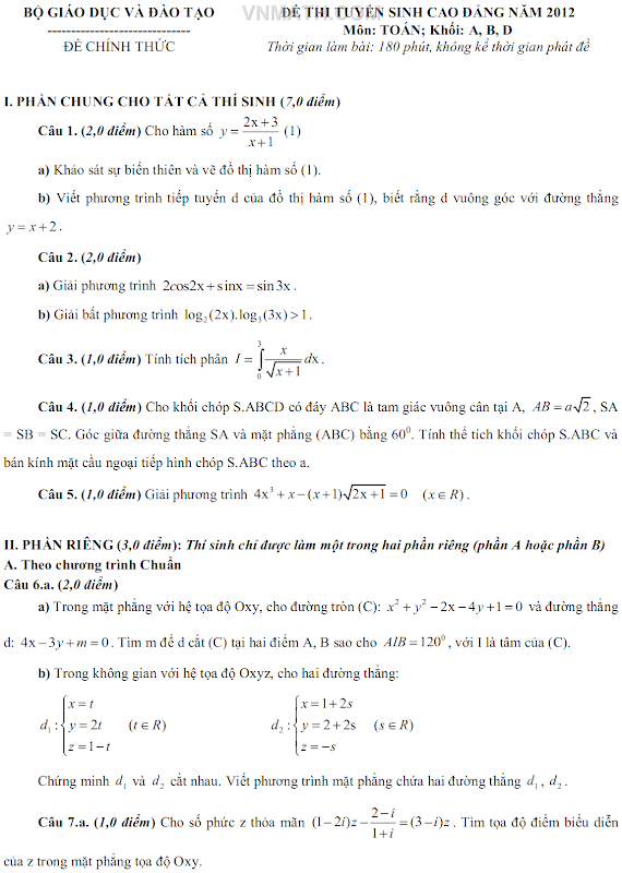 Đáp án Đề thi Cao Đẳng môn Toán năm 2012 khối A, B, D De-thi-cao-dang-nam-2012-khoi-a