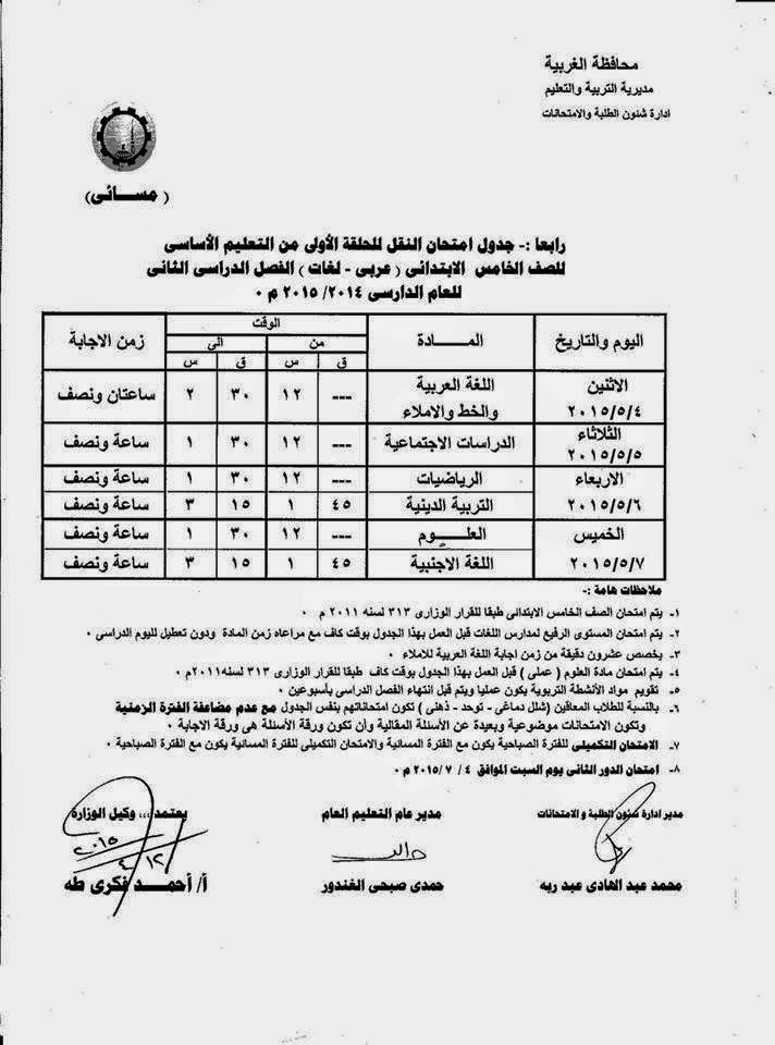 اخيرا نشر كل جداول امتحانات (ابتدائي اعدادى ثانوى) محافظة الغربية اخر العام 2015 10924713_1094118457270148_8002724311094257207_n