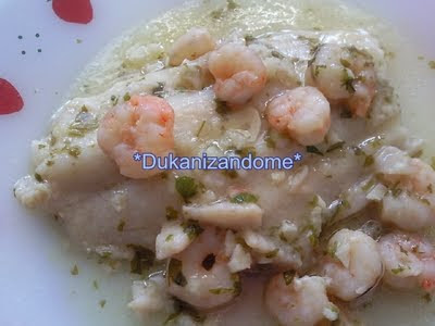 Abadejo con gambas al ajillo Pangadukan