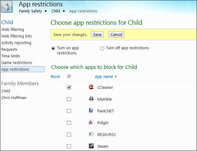 Giám sát và kiểm soát việc sử dụng máy tính của trẻ em trên Windows 8 M27