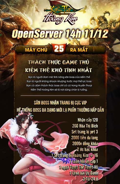 [KiemTheHoangKim.Net]OPen SerVer25 KIM PHỤNG lúc 14h 11/12/2015 SKilk 180 Bá Đạo ,pk boss cực sướng Hotrohoangkim