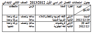 جداول امتحانات المرحلة الابتدائى للترم الاول 2012/2013 محافظة الشرقية 2f