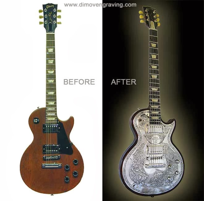 Гравиране на китара Gibson LP Before-after