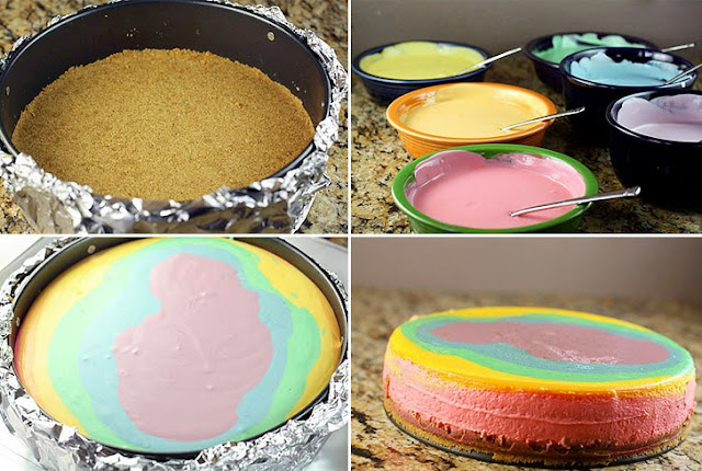 30 فكرة جديدة لتقديم الأطعمة  Rainbow-cheesecake-collage