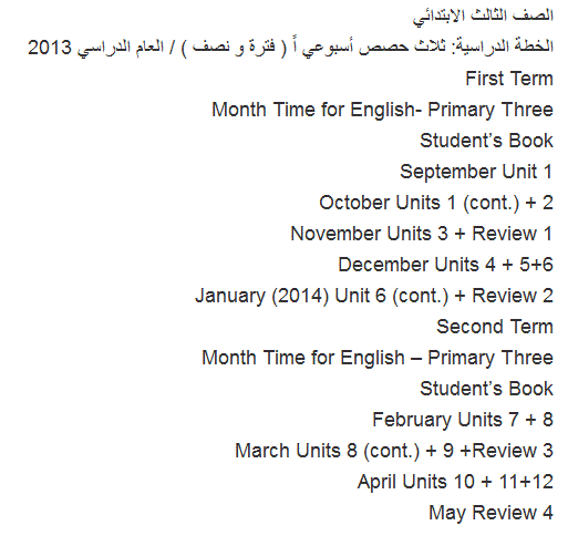 توزيع منهج اللغة الانجليزية الجديد 2014 للصف الثالث الابتدائى 3