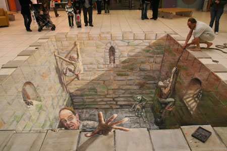 El impresionante arte urbano tridimensional de Julian Beever Dungeon