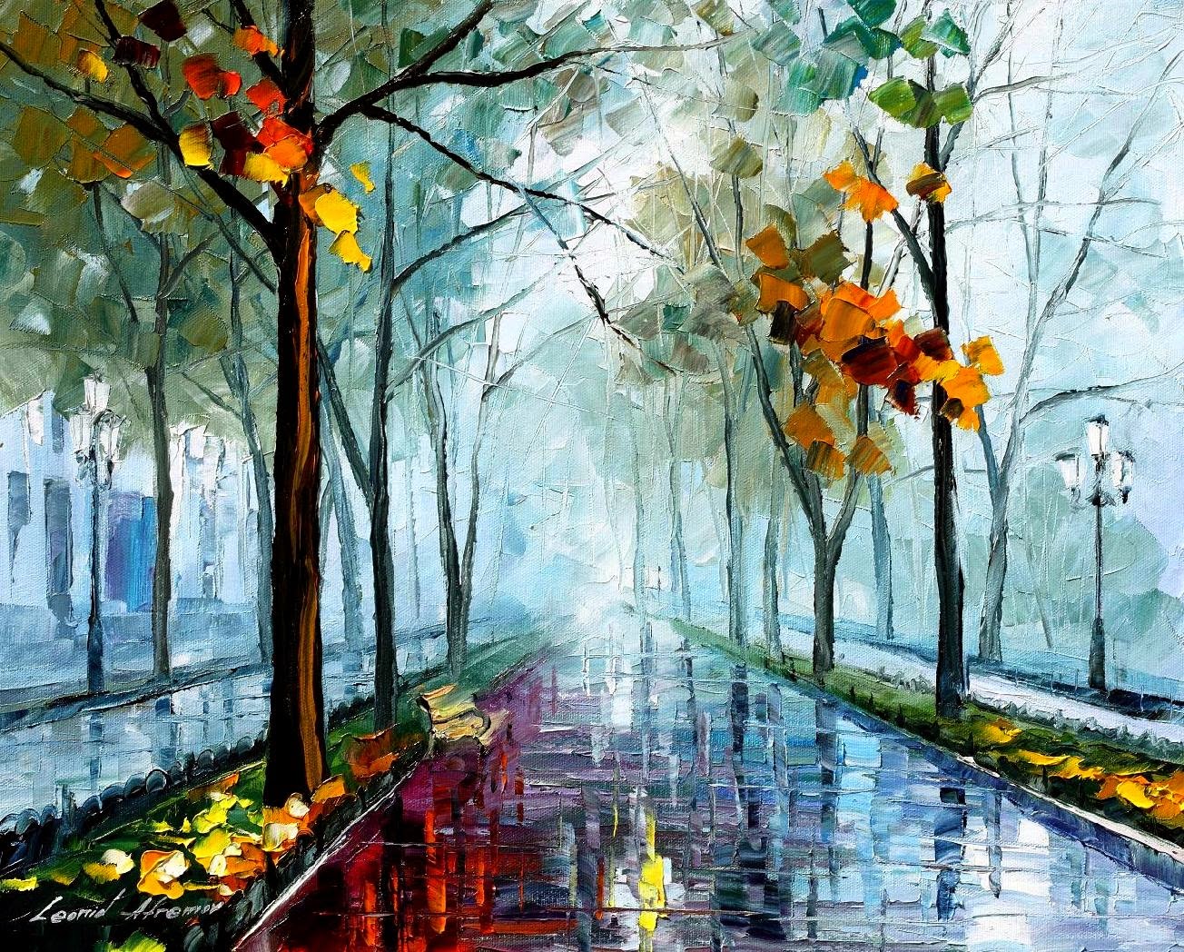 Pongan un cuadro en su vida - Página 5 Foggy_park___leonid_afremov_by_leonidafremov-d4aeozt