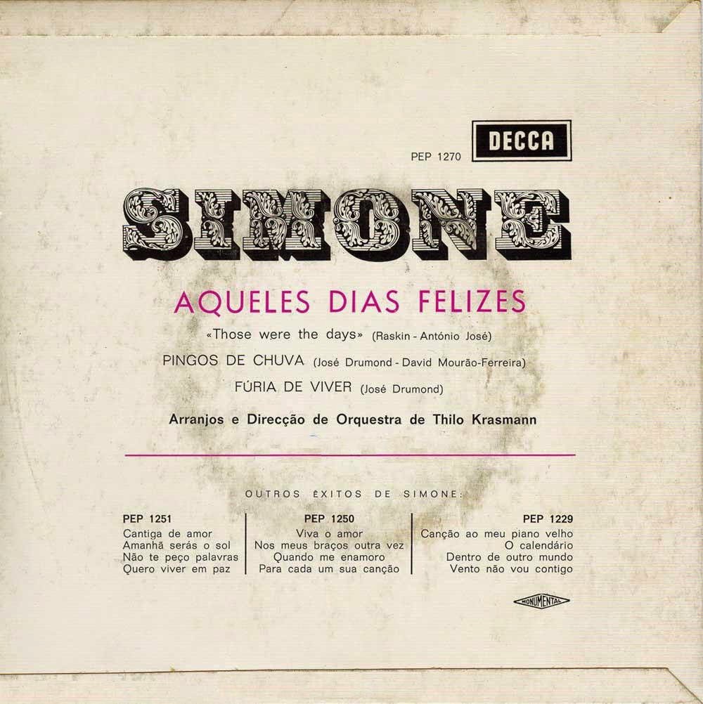 Simone de Oliveira - Aqueles Dias Felizes (Those Were The Days) (EP 1969) Back