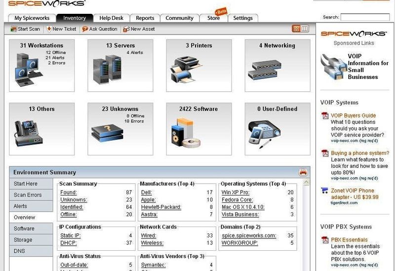 فكرة عامة عن الشبكات (البرامج التى تهم كل مدير شبكة ) 800px-Interface_Spiceworks_IT_Desktop