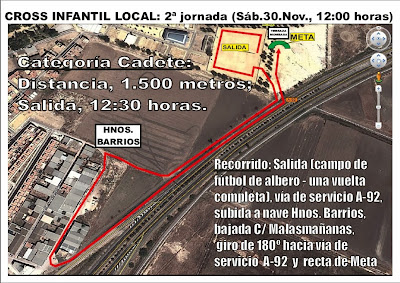 El sábado 30 NOV Segunda jornada del Cross Infantil Local CADETES