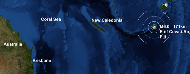 A magnitude 6.0 - 171km E of Ceva-i-Ra, Fiji is the seventh major quake of January and 2016...  Untitled