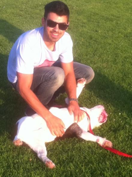 Joe Jonas y Winston en el parque Joeine