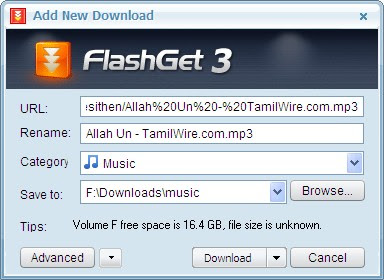 எல்லா பாடல்களையும் ஒரே கிளிக்கில் தரவிறக்கம் செய்யும் FLASHGET மென்பொருள்!  Flashget3