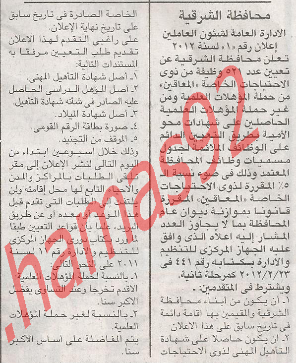 وظائف ذوى الاحتياجات الخاصة مطلوب تعين 521 وظيفة %D8%A7%D9%84%D8%B4%D8%B1%D9%82%D9%8A%D8%A9